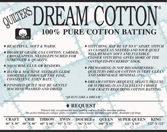 Quilters Dream Batting WHITE 100% Cotton Roll-Request Loft FREE SHIPPING