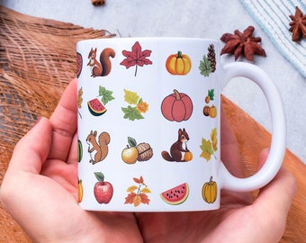 Taza de otoño / Taza acogedora Taza de otoño Taza de ardilla con hojas y calabazas / Taza de café perfecta para otoño / Regalos de otoño Hermosa taza de otoño como regalo