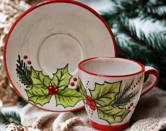 ANTHROPOLOGIE Caroline Espresso Cup & Saucer Color Mistletoe