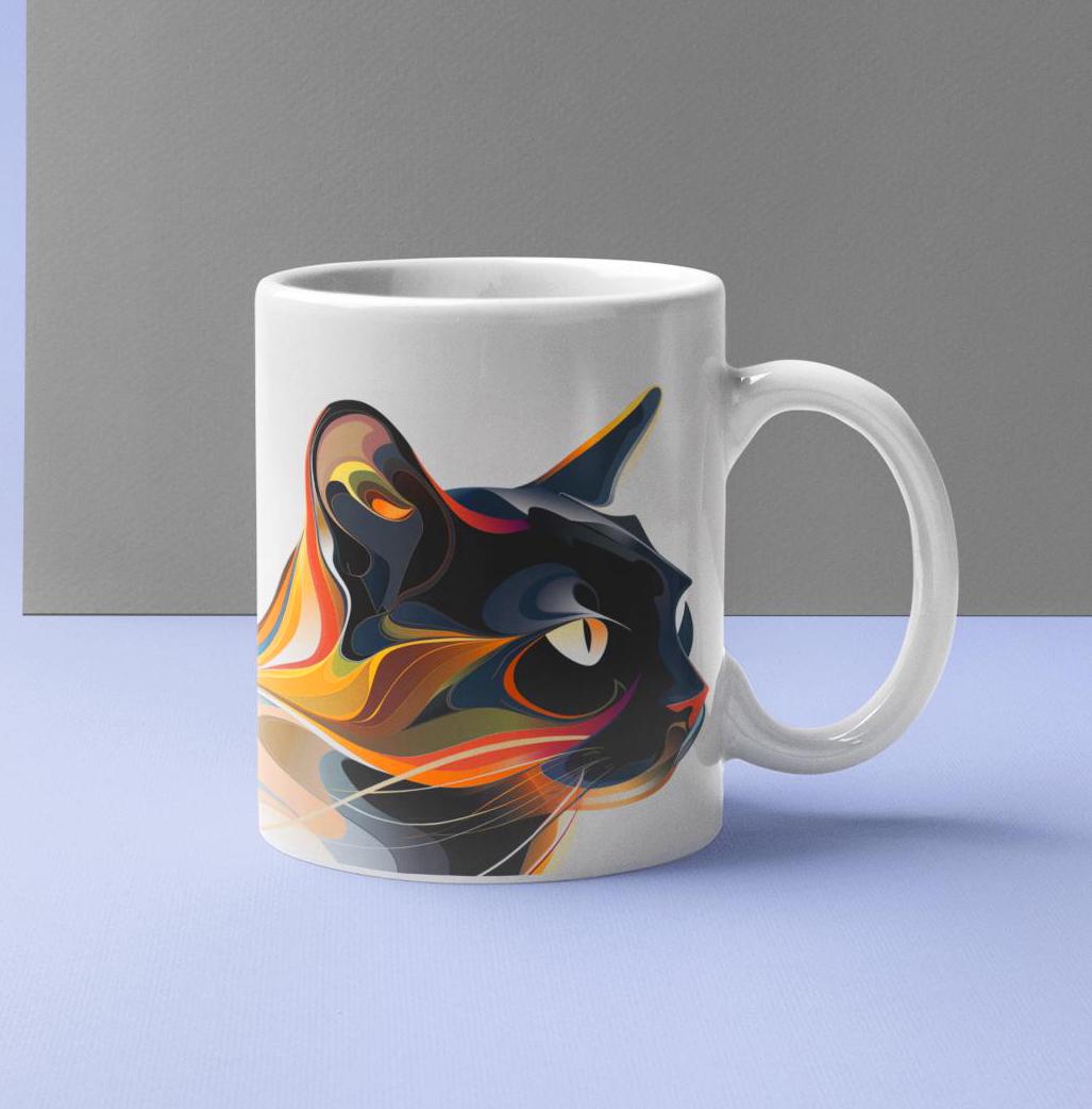 Abstract Cat Coffee Mug Unique Gift for Cat Lovers Stylish Mug for Coffee Enthusiasts | Perfect Cat Mug Gift for Her | Modern Cat Coffee Mug