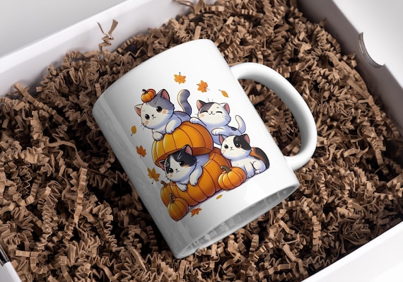 Autumn Mug Kittens & Pumpkins Design | Fall Halloween Coffee Mug | Cute Cat Lover Gift | Kitten Mug Cute Cats Cup Halloween Mug Gift Idea