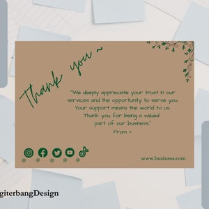 Thank you card brown present box greeting thank you brown green simple card unboxing product for appreciate