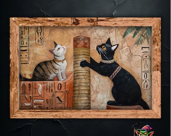 エジプトの猫の壁アート、古代エジプト風の室内装飾、手描きの猫の