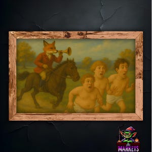 Lustiges Fuchsjagd Kunst Poster - Gemälde von Fuchs auf Pferd jagen lustige Männer - Cottage Core
