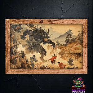 Oni Devil Pintura histórica Oni Demon Vintage Japonés Demon Painting Obra de arte Impresión