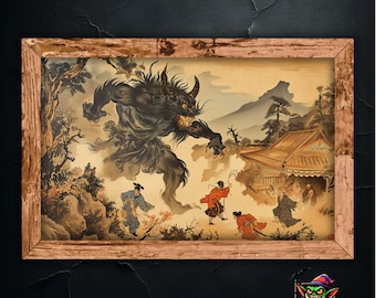 Oni Devil Historical Painting Oni Demon Vintage Japanese Demon Painting Artwork Print