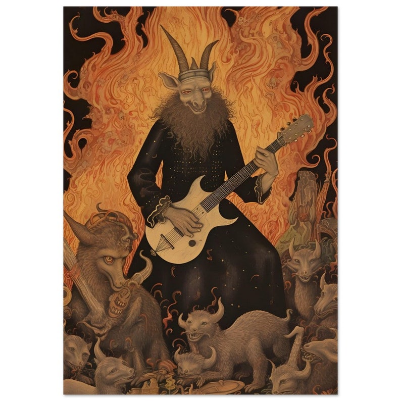 Heavy Metal Devil Goat Guitarist Poster: Satanic Rock and Roll in ...