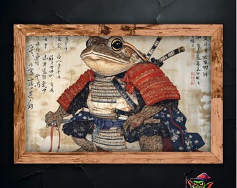 Lámina decorativa de rana samurái, póster de rana de estilo japonés, decoración única de rana para el hogar o la oficina, ilustración vintage de rana.