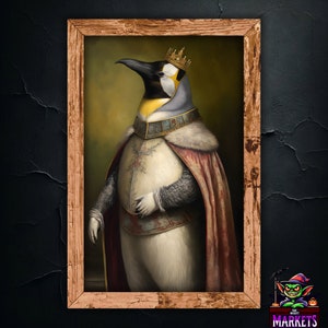 Emperor Penguin King - Renaissance-Style Oil Painting Portrait - Wall Art Print