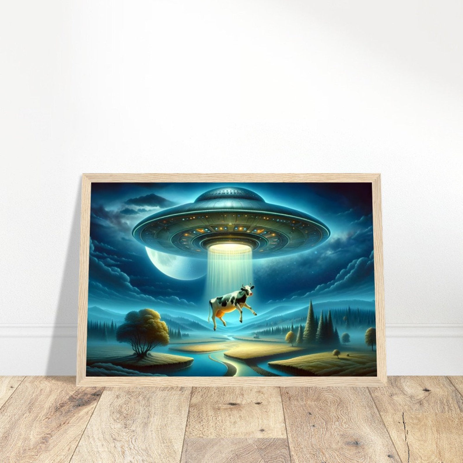 Aliens and Cows Abduction Print - Space Cows Poster - Cosmic Cows in ...