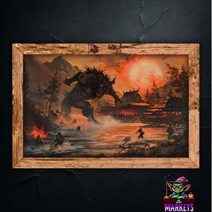 Oni Devil Pintura histórica Oni Demon Vintage Japonés Demon Painting Obra de arte Impresión