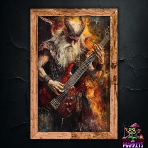 Gothic Metal Teufel Musiker Art Print, Dark Fantasy Wandkunst, Fabelwesen Gitarre Spielen Poster, Einzigartiges Wohndekor