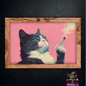 Retro Cat Smoking Poster - Wall Art for Cat Lovers - Smoking Cat Poster Print 60x90 cm / 24x36″