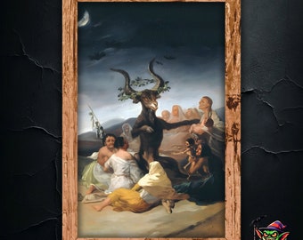 Pintura clássica de Sabá das Bruxas, decoração de parede em estilo sombrio, impressão de arte oculta vintage, decoração gótica de bruxaria para casa, obra de arte em tela