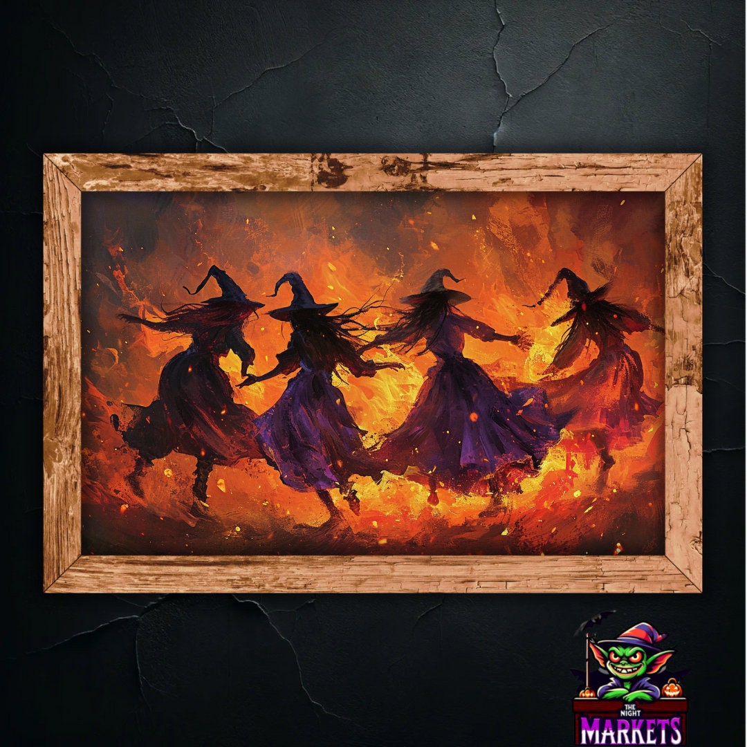 Dancing Witches Wall Art - Fire Witches in Gothic Painting, Enchanting ...