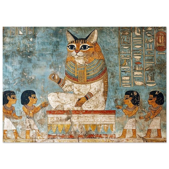 エジプトの猫のアートプリント - 古代象形文字のポスター - 神秘的な猫