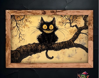 Gothic Cheshire Cat Poster - High-Quality Art Print, Semigloss Finish, Perfect for Home Decor