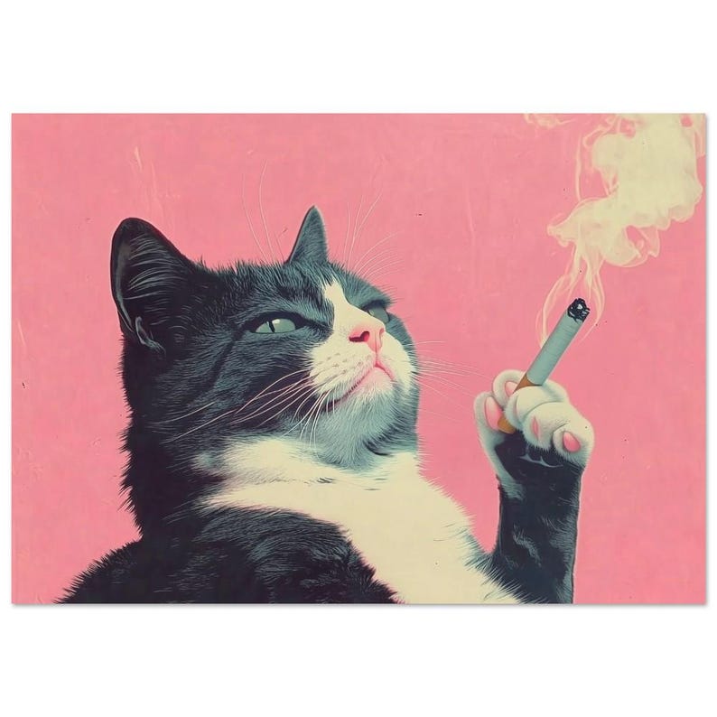 Retro Cat Smoking Poster - Wall Art for Cat Lovers - Smoking Cat Poster Print image 2
