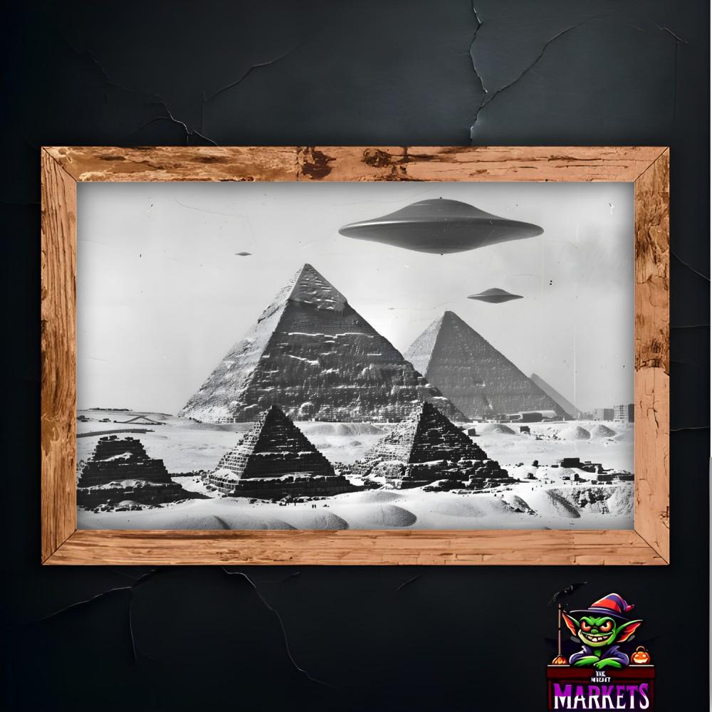 古代ピラミッドUFOウォールアート、SF宇宙船ピラミッドポスター、歴史