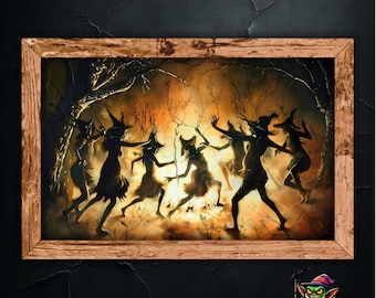 Enchanted Forest Dance Wall Art, Magical Creatures, Fantasy Artwork, Mystical Fire Dance, Home Decor, Unique Gift Idea