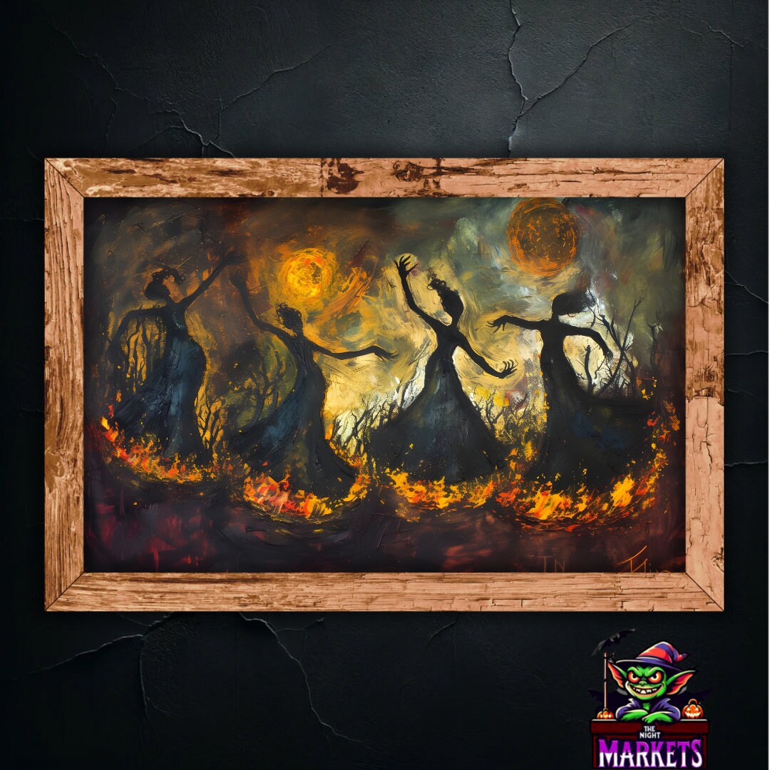 Mystical Dance of the Fire Witches, Abstract Art Painting Print ...