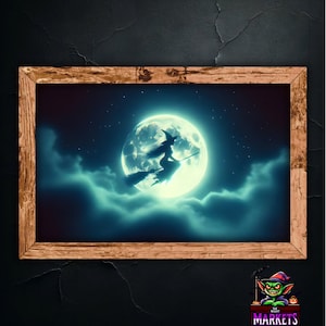 Moon Witch - Silhouette Witch - Gothic Moonlit Sky Photograph