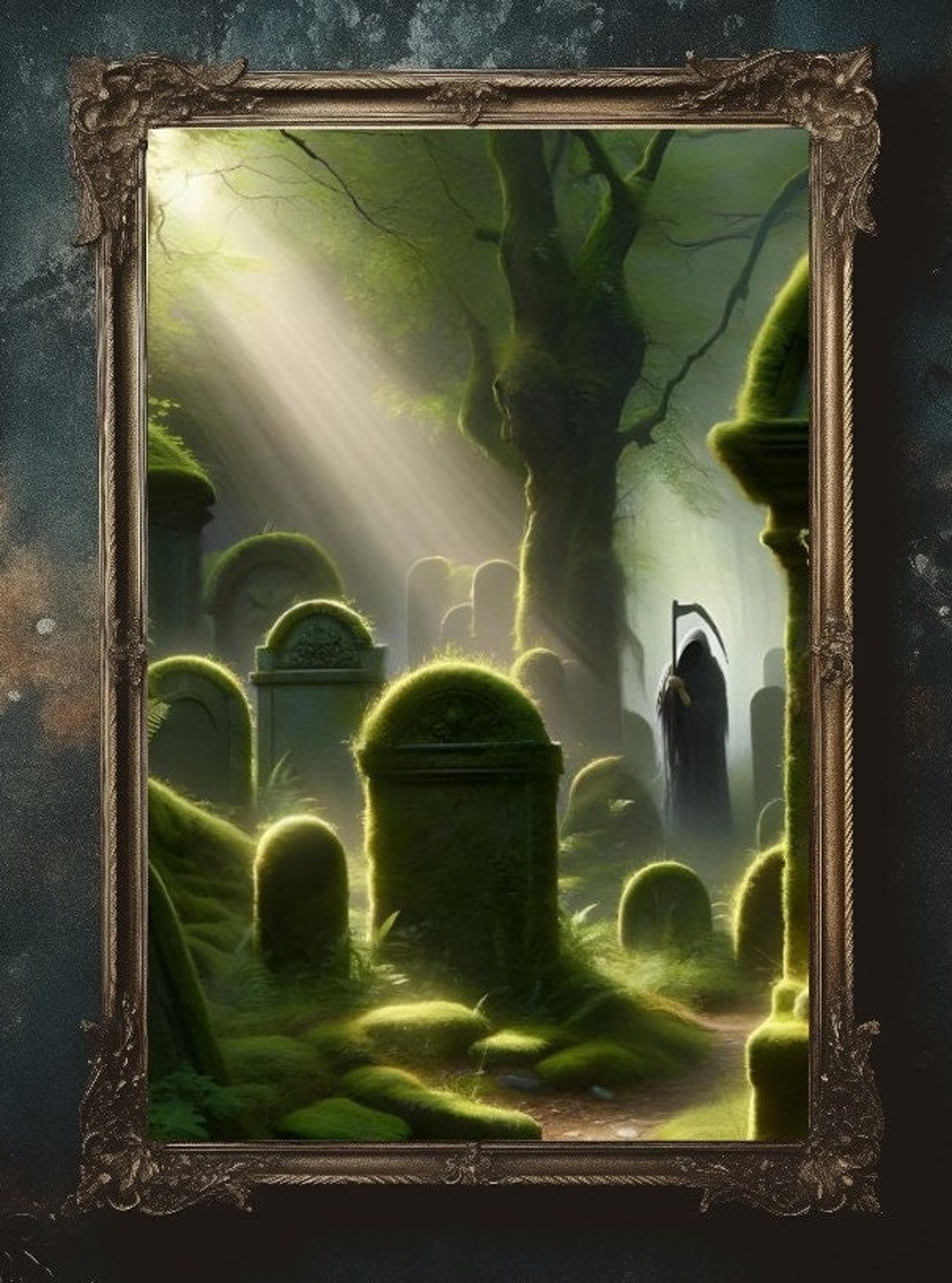 Gothic Sensenmann Statue Mit Leuchtender Kristallkugel - Halloween Deko Mit Fledermäusen