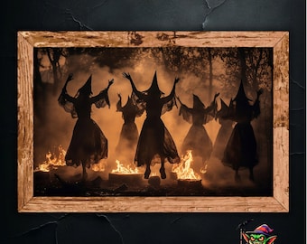 Woodland Witches Whimsigoth Decor Vintage Photo - Dancing Witches of the Forest
