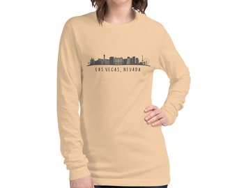 LAS VEGAS SKYLINE (Light Colors) - Unisex Long Sleeve Graphic Tee - Vegas Vacation - Gift