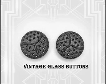 Vintage Black Glass Buttons Unique Amazing Subtle Sparkle Signed B.G.E. Originals - 20s 30s