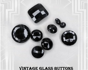 Vintage Black Buttons -  Antique Black Glass Button Assortment