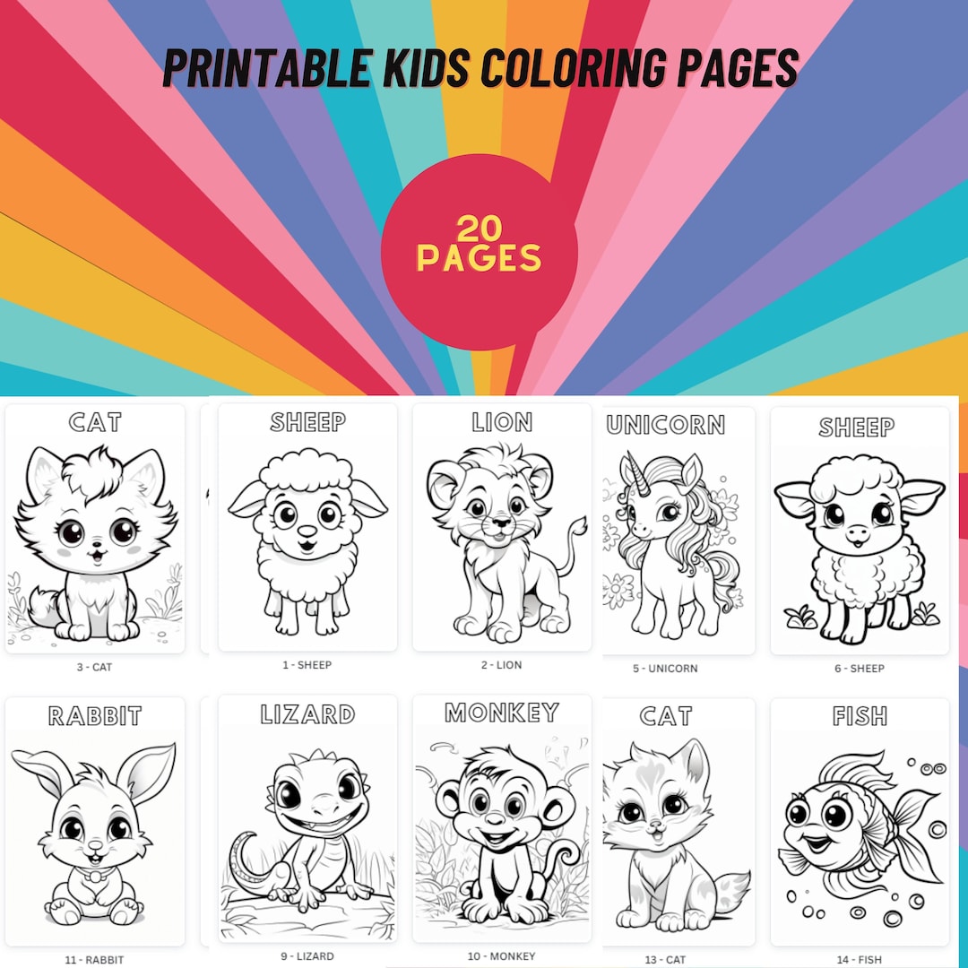 Kids Coloring Pages, 20 Animal Activity Sheets PDF JPG - Etsy