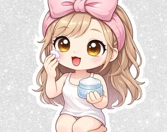 Imágenes prediseñadas PNG de chica chibi autocuidado / Diseño de pegatina kawaii (descarga digital)