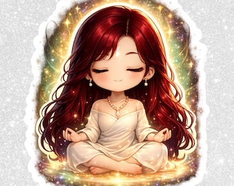 Sticker Chibi méditant PNG | Clipart kawaii, arrière-plan transparent (téléchargement numérique)