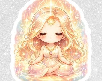 Sticker Chibi méditant PNG | Clipart kawaii, arrière-plan transparent (téléchargement numérique)