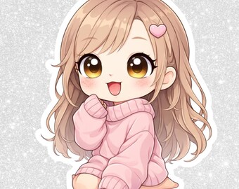 Fille chibi en pull oversize PNG | Clipart kawaii, arrière-plan transparent (téléchargement numérique)