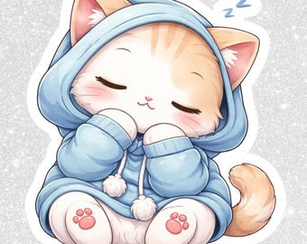 Chat chibi en sweat à capuche PNG | Clipart kawaii, arrière-plan transparent (téléchargement numérique)