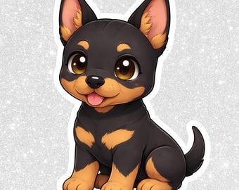 Autocollant PNG chien Chibi Doberman | Clipart kawaii, arrière-plan transparent (téléchargement numérique)