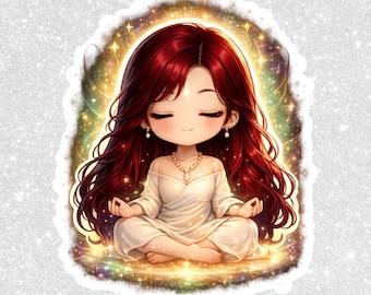 Chibi Meditating PNG Sticker | Kawaii Clipart, Transparent Background (Digital Download)