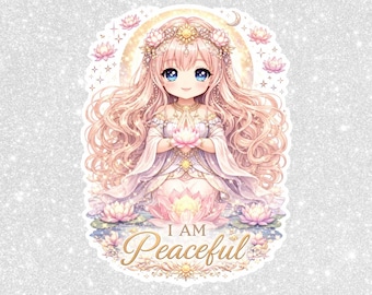 Chibi I AM Peaceful PNG Sticker | Kawaii Clipart (Digital Download)