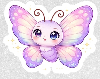 Sticker PNG papillon chibi | Clipart kawaii, arrière-plan transparent (téléchargement numérique)