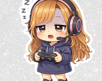 Chibi jogando tarde da noite PNG | Clipart Kawaii, fundo transparente (download digital)