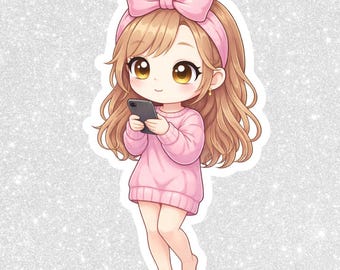 Fille Chibi faisant défiler l'autocollant PNG | Clipart kawaii, arrière-plan transparent (téléchargement numérique)