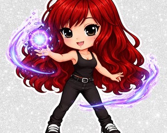 Pegatina PNG de Chibi Girl Magic / Imágenes prediseñadas Kawaii, fondo transparente (descarga digital)