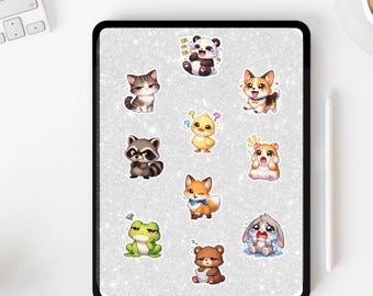 Paquete de imágenes PNG de animales estilo chibi / Paquete de 10 pegatinas / Imágenes prediseñadas kawaii, fondo transparente (descarga digital)