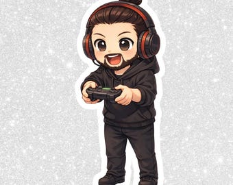 Pegatina PNG de chico gamer chibi / Clipart kawaii, fondo transparente (descarga digital)