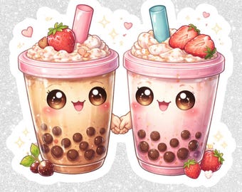 Couple de thé kawaii Boba PNG | Clipart, arrière-plan transparent (téléchargement numérique)