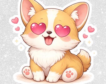 Autocollant Chibi Corgi PNG | Clipart kawaii, arrière-plan transparent (téléchargement numérique)