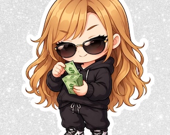 Pegatina PNG de Chica Jefa Chibi / Imágenes prediseñadas Kawaii, Fondo transparente (Descarga digital)