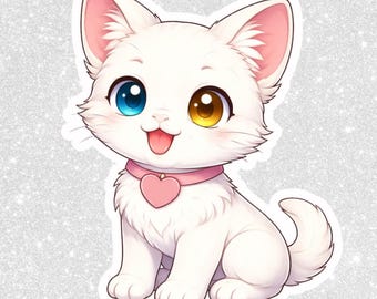 Autocollant PNG chat blanc chibi | Clipart kawaii, arrière-plan transparent (téléchargement numérique)